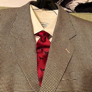 44L HARDY AMIES 56% Silk/44% Wool 3 BUTTON Sport Coat; Houndstooth- Black/White